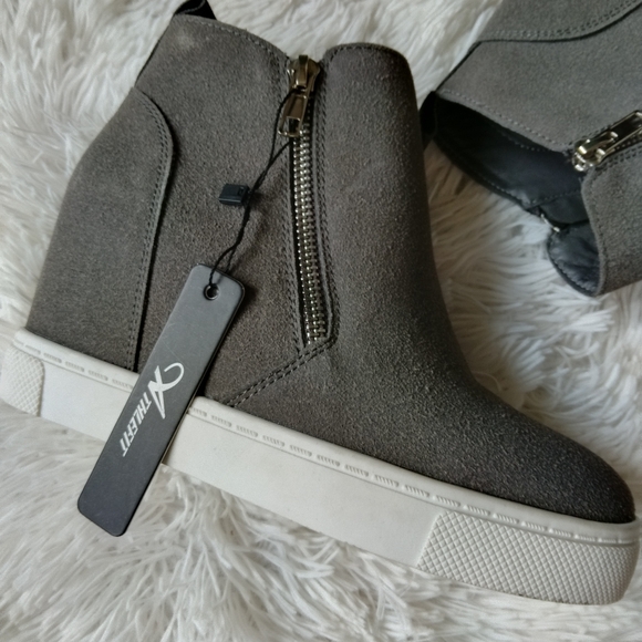 New women's Sz 6 Athlefit dual zipper fashion casual grey sneakers booties - Picture 4 of 12